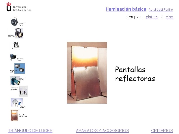Iluminación básica, Aurelio del Portillo ejemplos: pintura / cine TRIÁNGULO DE LUCES APARATOS Y