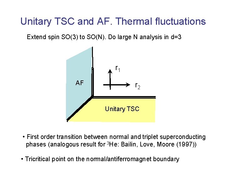 Unitary TSC and AF. Thermal fluctuations Extend spin SO(3) to SO(N). Do large N