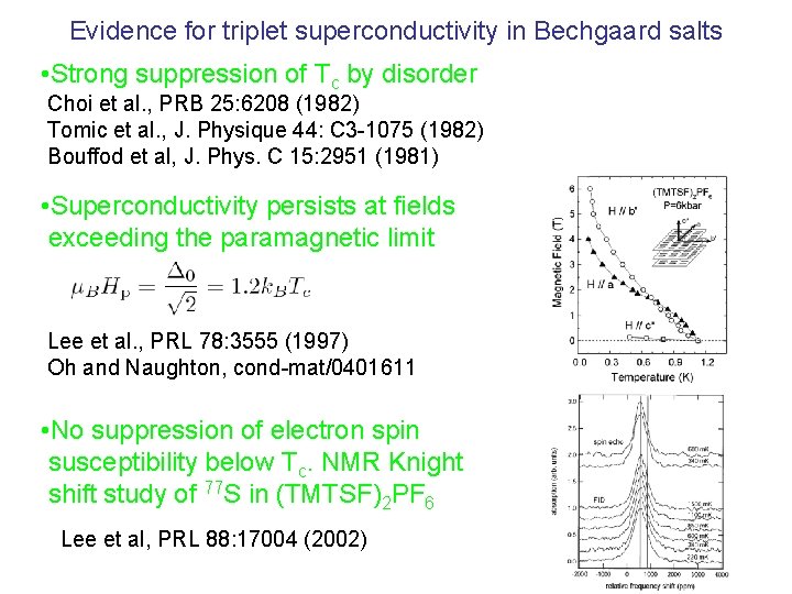 Evidence for triplet superconductivity in Bechgaard salts • Strong suppression of Tc by disorder