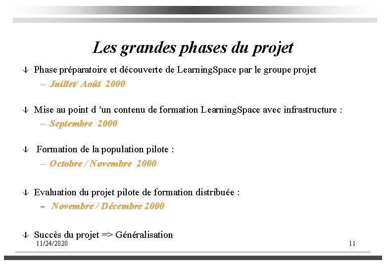 Les grandes phases du projet â Phase préparatoire et découverte de Learning. Space par