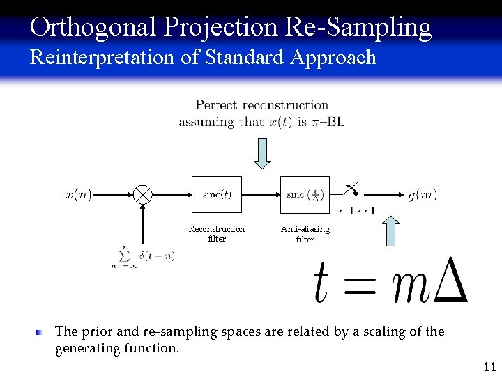 Orthogonal Projection Re-Sampling Reinterpretation of Standard Approach Reconstruction filter Anti-aliasing filter The prior and