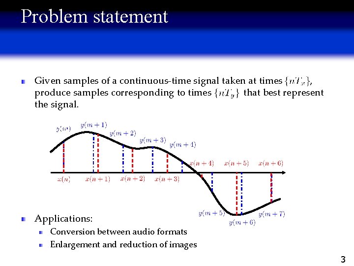 Problem statement Given samples of a continuous-time signal taken at times , produce samples