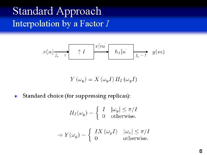 Standard Approach Interpolation by a Factor I Standard choice (for suppressing replicas): 8 