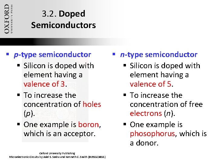 3. 2. Doped Semiconductors § p-type semiconductor § Silicon is doped with element having