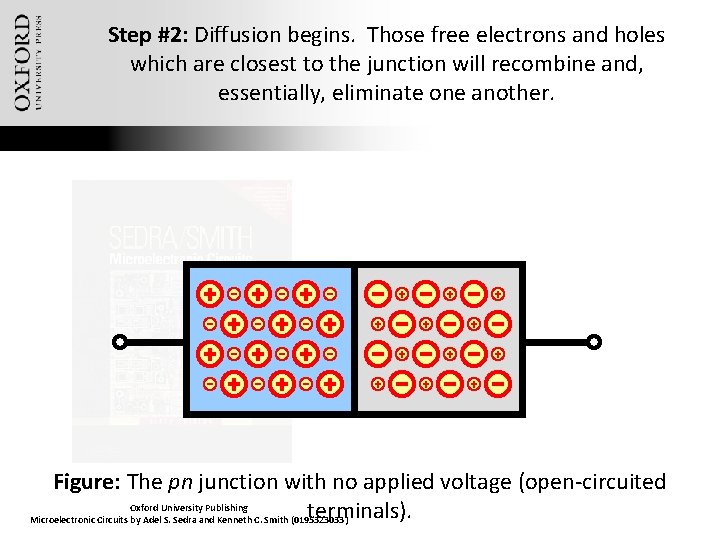 Step #2: Diffusion begins. Those free electrons and holes which are closest to the