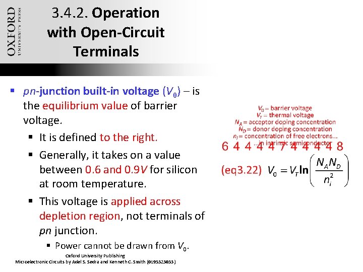 3. 4. 2. Operation with Open-Circuit Terminals § pn-junction built-in voltage (V 0) –