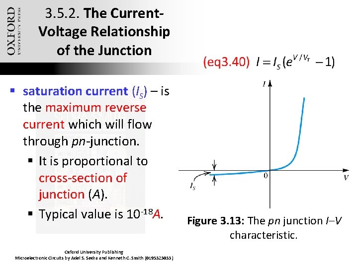 3. 5. 2. The Current. Voltage Relationship of the Junction § saturation current (IS)