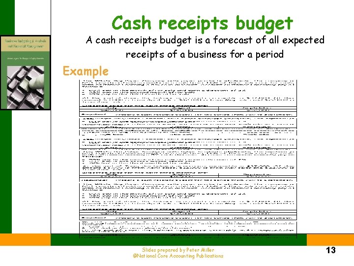 Cash receipts budget A cash receipts budget is a forecast of all expected receipts