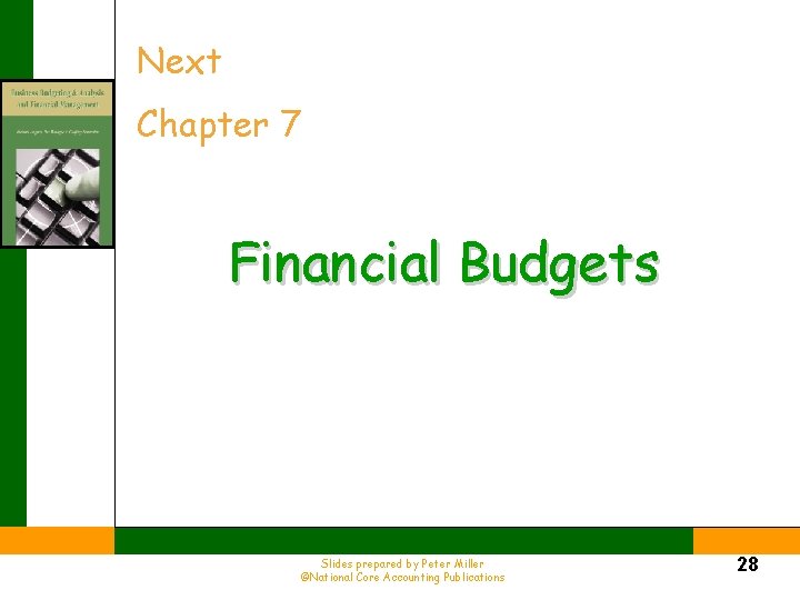 Next Chapter 7 Financial Budgets Slides prepared by Peter Miller ©National Core Accounting Publications