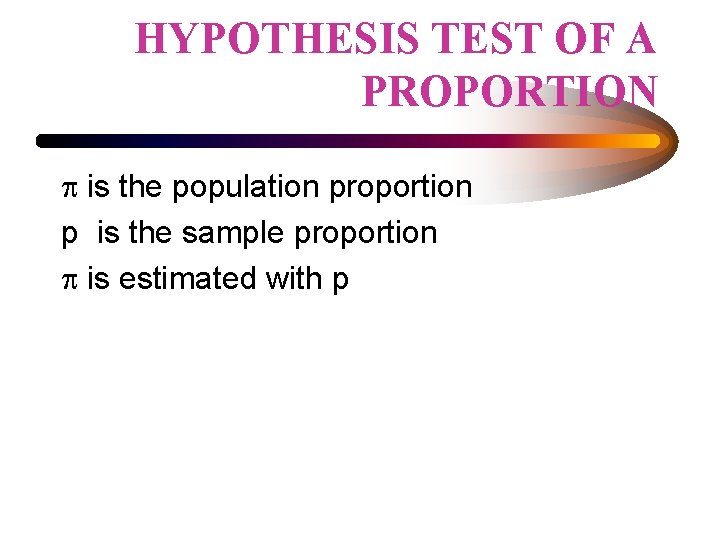 HYPOTHESIS TEST OF A PROPORTION p is the population proportion p is the sample