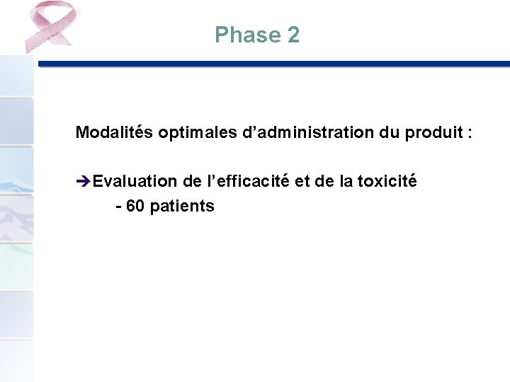 Phase 2 Modalités optimales d’administration du produit : èEvaluation de l’efficacité et de la