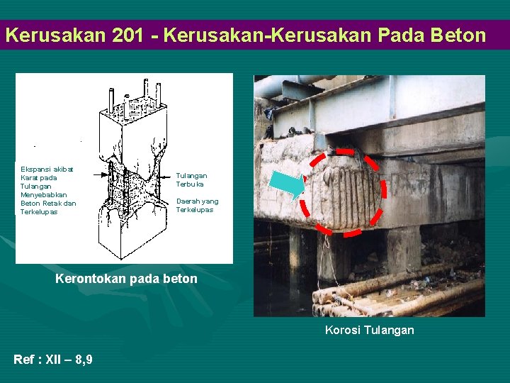 Kerusakan 201 - Kerusakan-Kerusakan Pada Beton Ekspansi akibat Karat pada Tulangan Menyebabkan Beton Retak