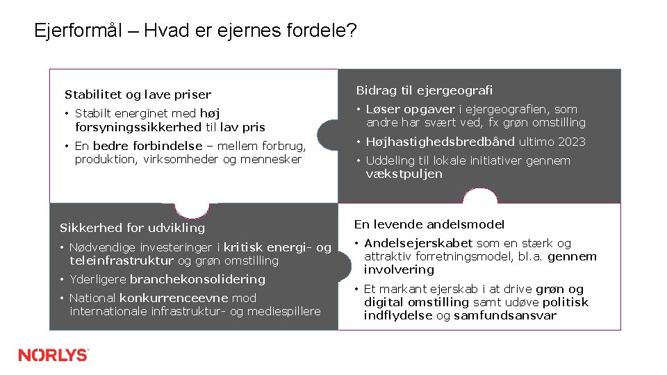 Ejerformål – Hvad er ejernes fordele? Stabilitet og lave priser Bidrag til ejergeografi •