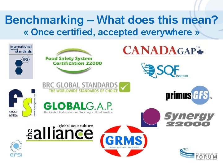 Benchmarking – What does this mean? « Once certified, accepted everywhere » 