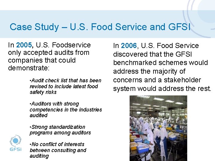 Case Study – U. S. Food Service and GFSI In 2005, U. S. Foodservice