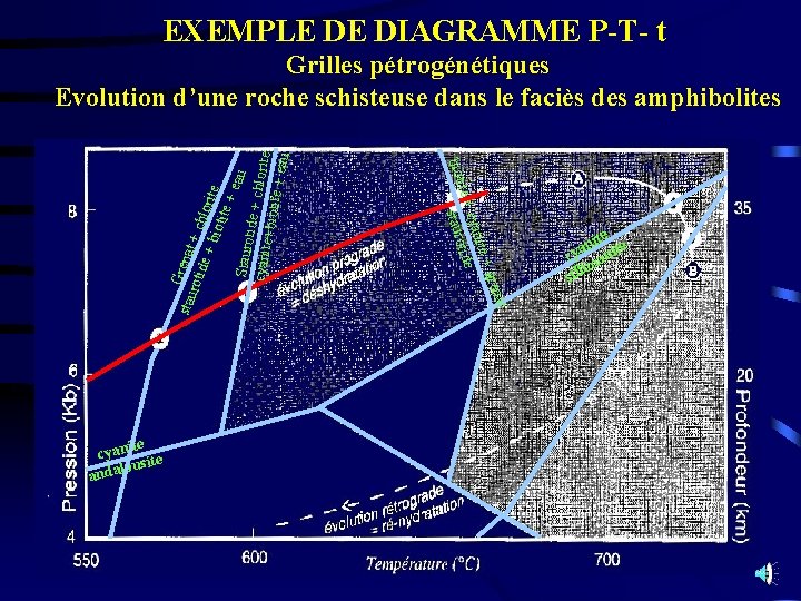 EXEMPLE DE DIAGRAMME P-T- t stau at gren ite + cyan te + urotide