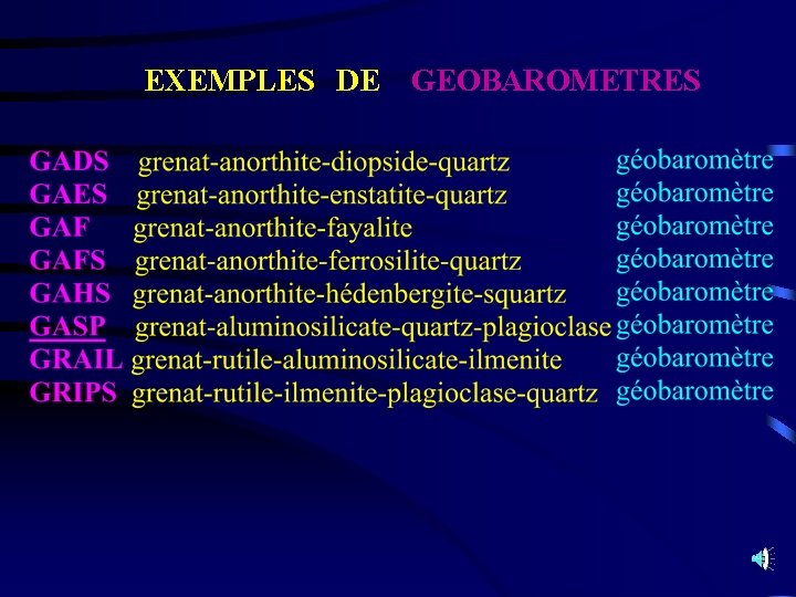 EXEMPLES DE GEOBAROMETRES 