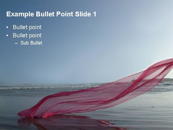 Example Bullet Point Slide 1 • Bullet point – Sub Bullet 