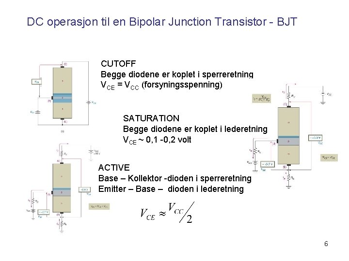 DC operasjon til en Bipolar Junction Transistor - BJT CUTOFF Begge diodene er koplet