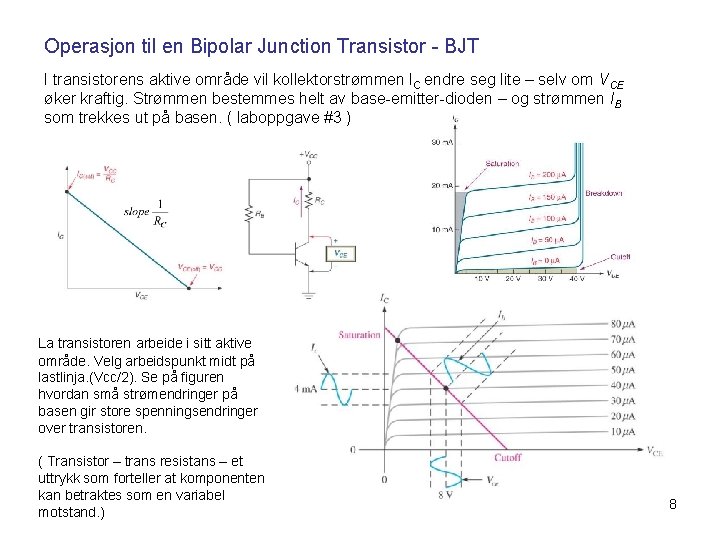 Operasjon til en Bipolar Junction Transistor - BJT I transistorens aktive område vil kollektorstrømmen