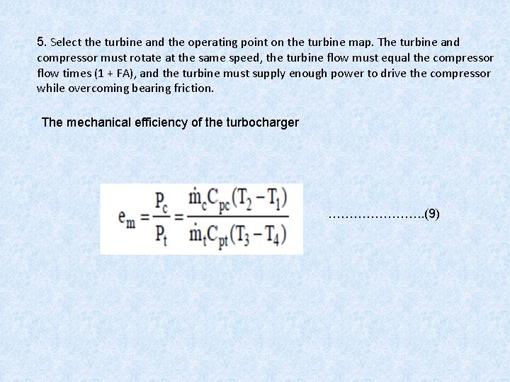 5. Select the turbine and the operating point on the turbine map. The turbine