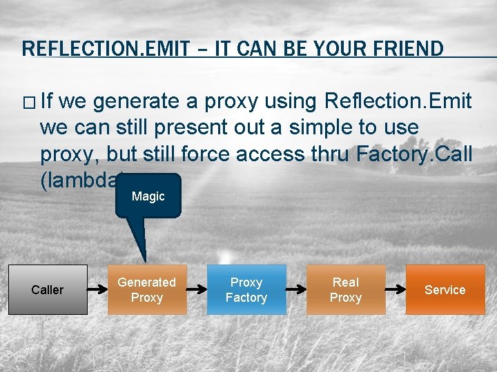 REFLECTION. EMIT – IT CAN BE YOUR FRIEND � If we generate a proxy