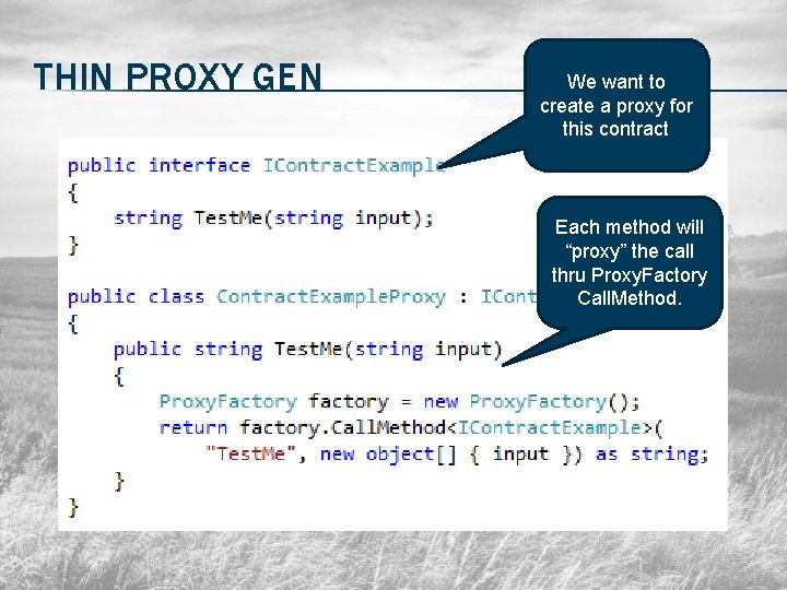 THIN PROXY GEN We want to create a proxy for this contract Each method