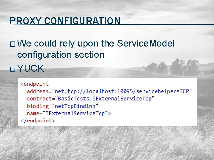 PROXY CONFIGURATION � We could rely upon the Service. Model configuration section � YUCK