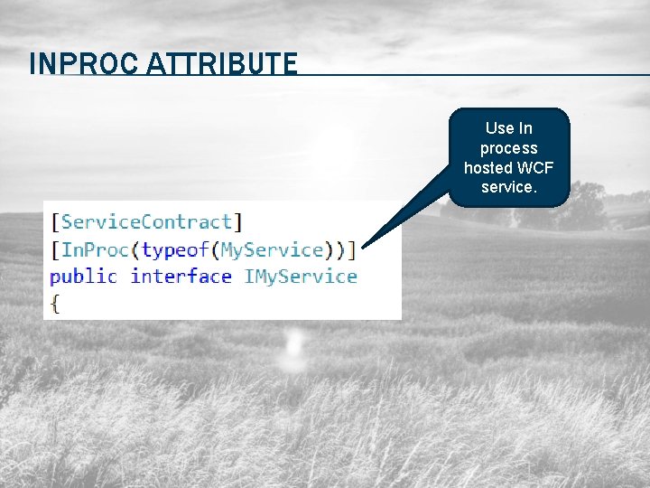 INPROC ATTRIBUTE Use In process hosted WCF service. 