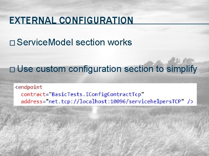 EXTERNAL CONFIGURATION � Service. Model � Use section works custom configuration section to simplify