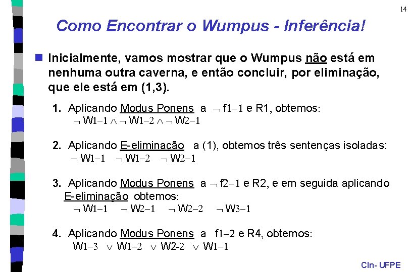 14 Como Encontrar o Wumpus - Inferência! n Inicialmente, vamos mostrar que o Wumpus