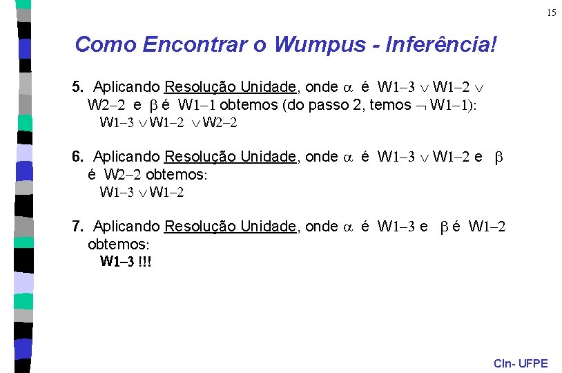 15 Como Encontrar o Wumpus - Inferência! 5. Aplicando Resolução Unidade, onde a é