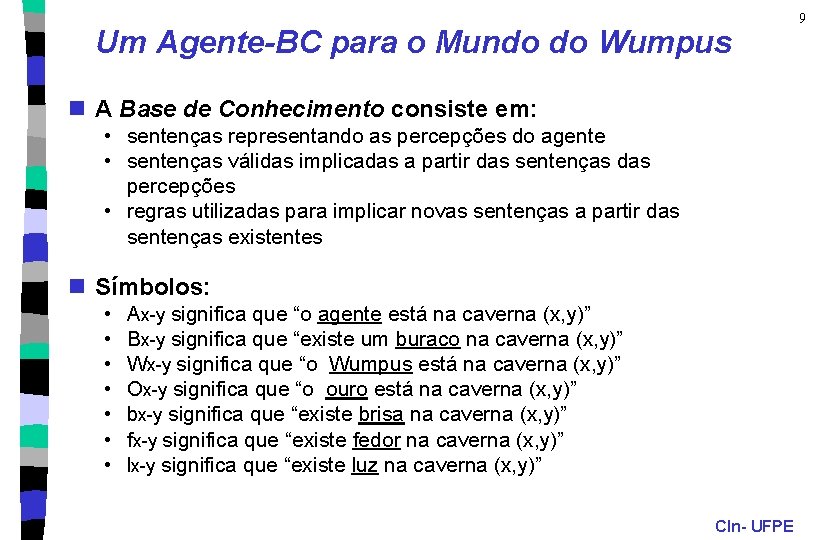 Um Agente-BC para o Mundo do Wumpus n A Base de Conhecimento consiste em: