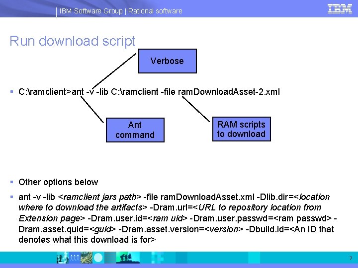 IBM Software Group | Rational software Run download script Verbose § C: ramclient>ant -v