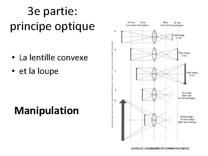 3 e partie: principe optique • La lentille convexe • et la loupe Manipulation