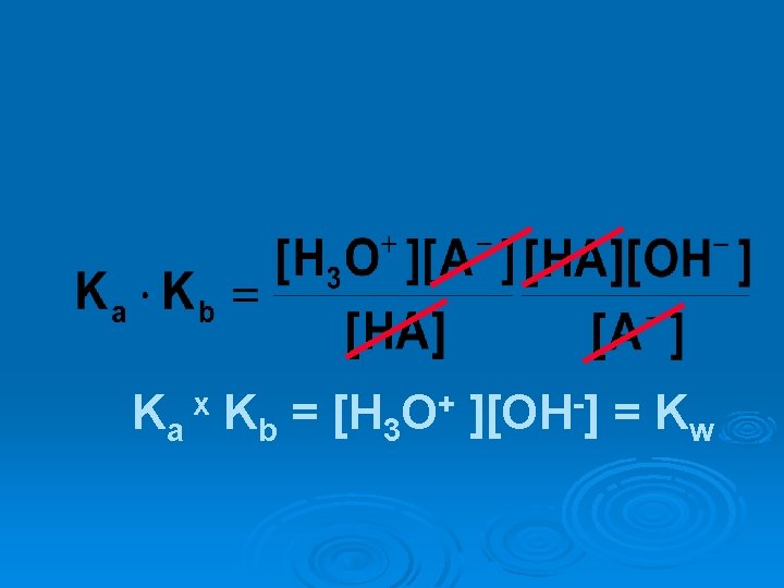 Ka x Kb = [H 3 O+ ][OH-] = Kw 