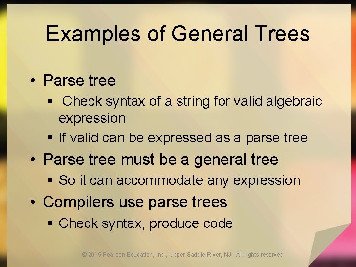 Examples of General Trees • Parse tree § Check syntax of a string for