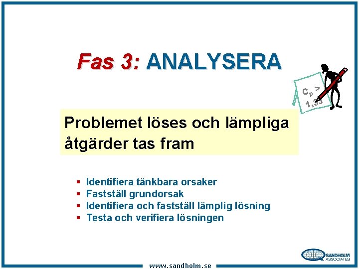 Fas 3: ANALYSERA Cp > 1, 33 Problemet löses och lämpliga åtgärder tas fram