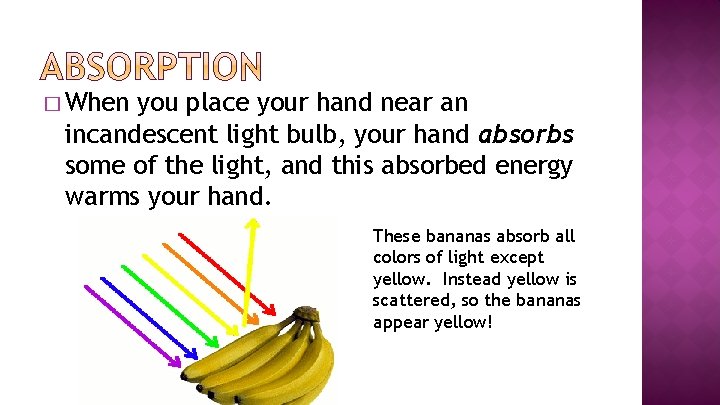 � When you place your hand near an incandescent light bulb, your hand absorbs