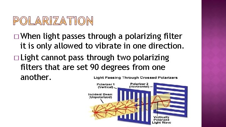 � When light passes through a polarizing filter it is only allowed to vibrate