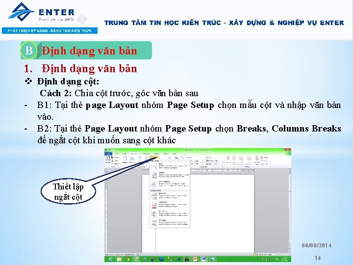 B A. Định dạng văn bản 1. Định dạng văn bản v Định dạng B A. Định dạng văn bản 1. Định dạng văn bản v Định dạng