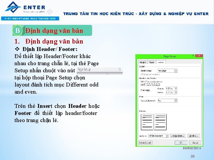 B A. Định dạng văn bản 1. Định dạng văn bản v Định Header/ B A. Định dạng văn bản 1. Định dạng văn bản v Định Header/