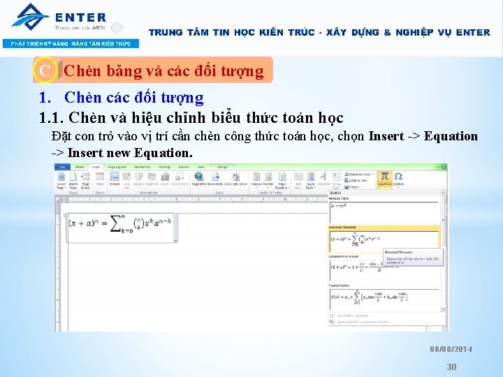 C A. Chèn bảng và các đối tượng 1. Chèn các đối tượng 1.