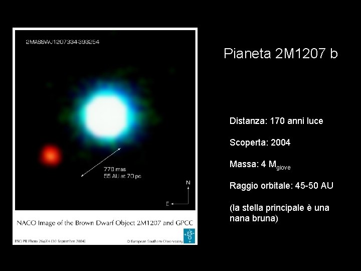 Pianeta 2 M 1207 b Distanza: 170 anni luce Scoperta: 2004 Massa: 4 Mgiove