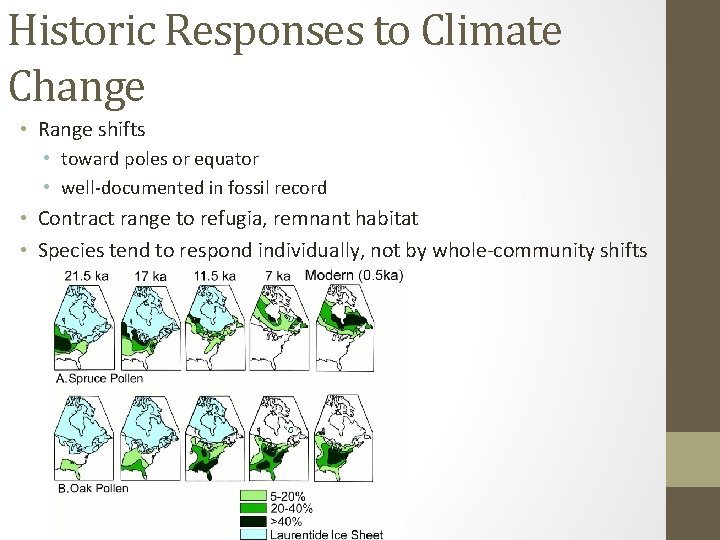 Historic Responses to Climate Change • Range shifts • toward poles or equator •