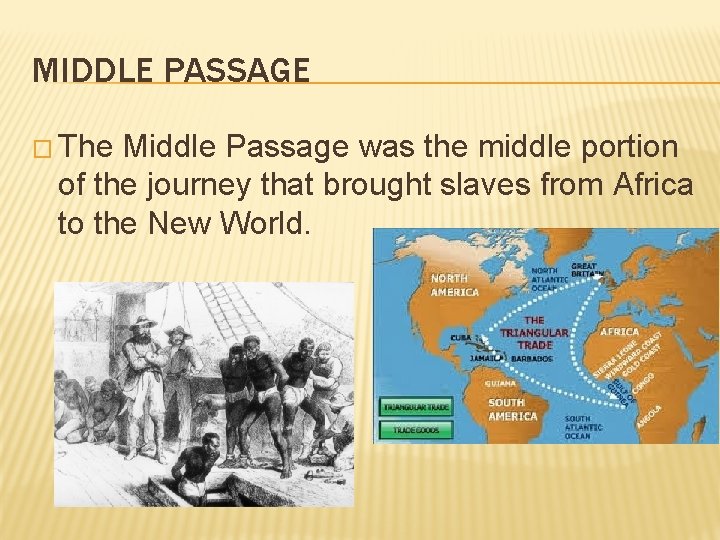 MIDDLE PASSAGE � The Middle Passage was the middle portion of the journey that