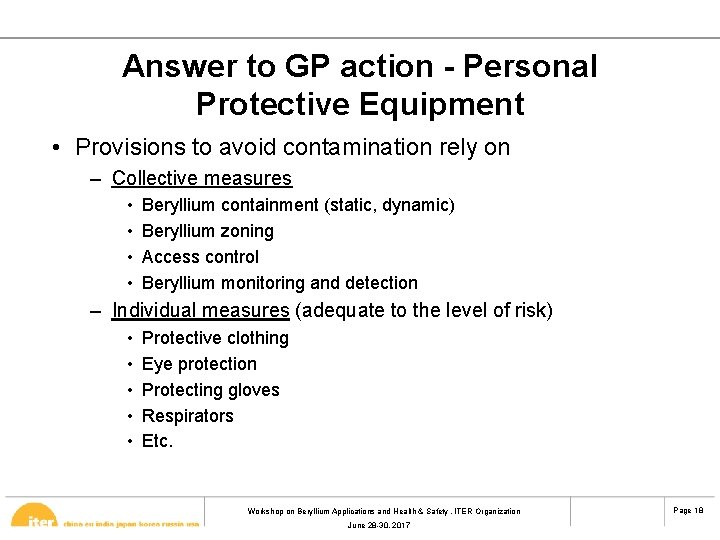 Answer to GP action - Personal Protective Equipment • Provisions to avoid contamination rely