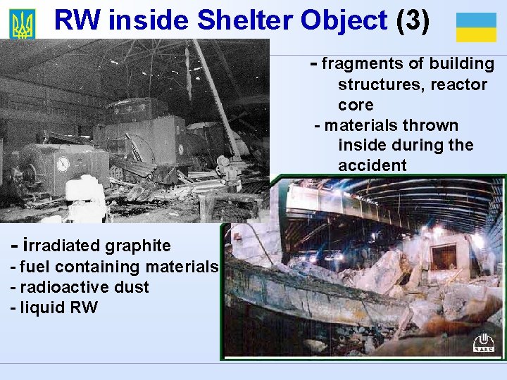 RW inside Shelter Object (3) - fragments of building structures, reactor core - materials