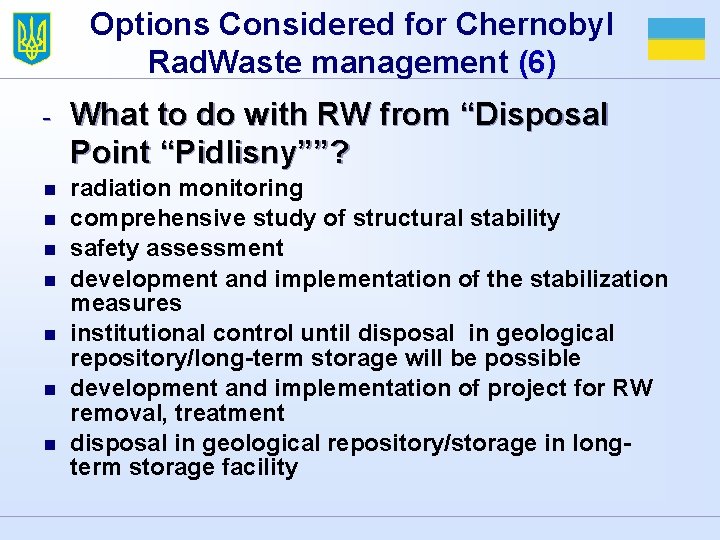 Options Considered for Chernobyl Rad. Waste management (6) - What to do with RW