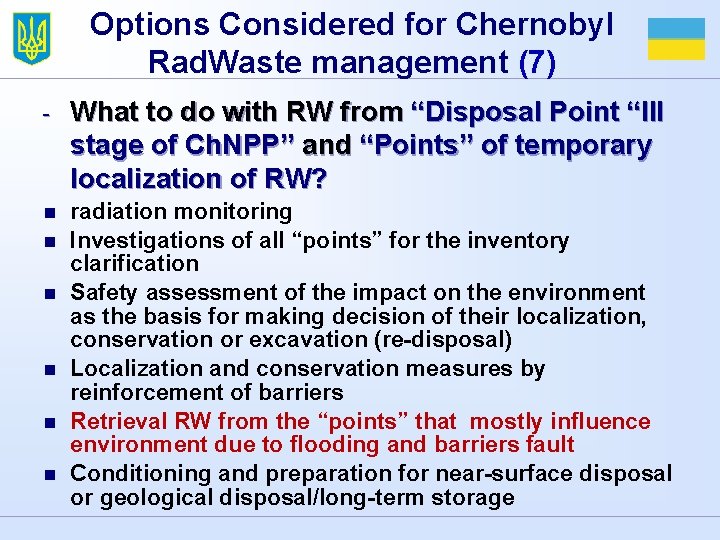 Options Considered for Chernobyl Rad. Waste management (7) - What to do with RW